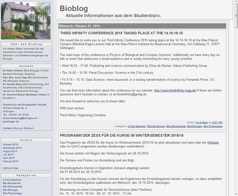 Wie informiere ich mich Aktuelle Informationen: BioBlog Auch auf Startseite von ecampus oder