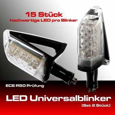 Universal LED Universalblinker (Set = 2 Stück) LED Design-Blinker FLASH (Set = 2 Stück) - 15 hochwertige LED in Farbe amber je Blinker - Formschönes Gehäuse aus ABS - Leistungsaufnahme: 12V 0,5 W -