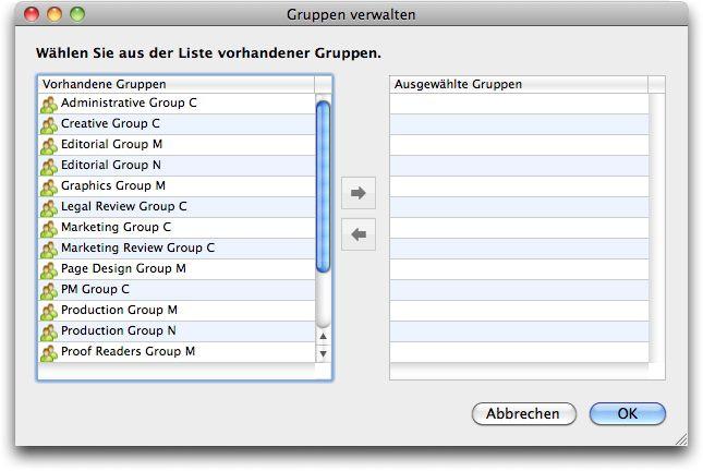 CLIENT TASKS Die Dialogbox Gruppen verwalten 4 Um der Sammlung eine Gruppe hinzuzufügen, wählen Sie sie in der Liste links und klicken auf den nach rechts weisenden Pfeil.