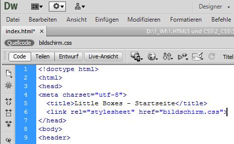 html und erstelle eine neue CSS-Datei mit dem Namen