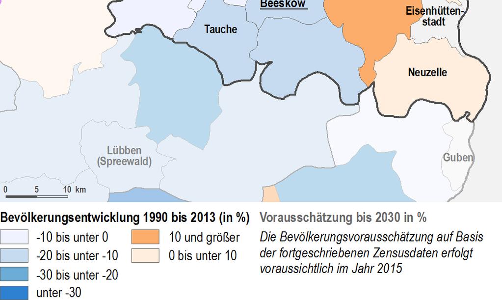 ausreichend) Berliner Umland des Kreises: im Vergleich niedrigster Zuwachs (unter 3 %); Erkner eine der wenigen Kommunen im Umland mit negativer Entwicklung natürlicher Saldo: anhaltend negativ, im