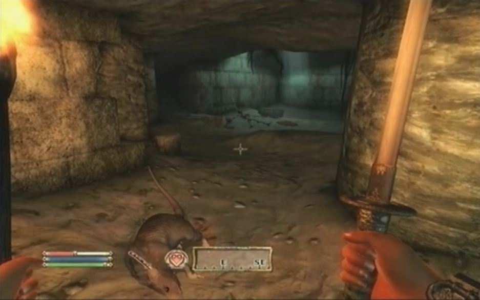 Abbildung 12: Beleuchtete Kiste und Skelett als Beispiel für Stealth Guiding im Tutorial (Video The Elder Scrolls 4- Oblivion (2K Games 2006), 6:55) Das Tutorial beinhaltet Objekte mit