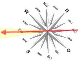 Erster Ansatz: SW-NO, Korrektur auf SSW - NNO c) Himmelsrichtung der Sonne Windrose