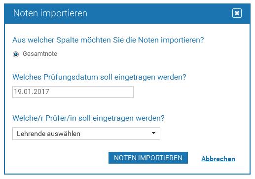 [7] [8] [9] [10] [11] [12] Die Notenübertragung starten Sie mittels Klick auf die Schaltfläche Noten importieren [12]. Je nach Anzahl der zu übertragenden Noten kann der Prozess etwas dauern.