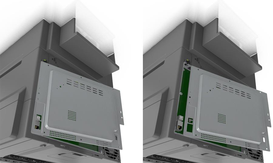 Konfiguration eines weiteren Druckers 19 Zugreifen auf die Controller-Platine VORSICHT - STROMSCHLAGGEFAHR: Wenn Sie nach der Einrichtung des Druckers auf die Steuerungsplatine zugreifen oder
