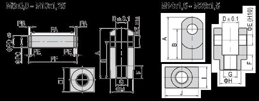 Zubehör für Zylinder Accessories for cylinder Gabelkopf - Kurze Ausführung / Rod fork - Short version QD-Zylinder / QD-cylinder Kolbendurchmesser / Piston bore size PD-Zylinder / PD-cylinder