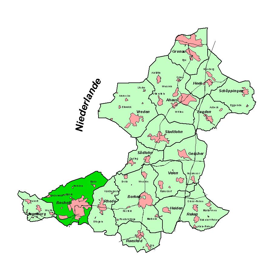 Sonstige Angaben Kreis Borken Fläche und Bevölkerung am 30. Juni 2004 (Fortschreibungsergebnisse auf Basis der Volkszählung am 25.05.