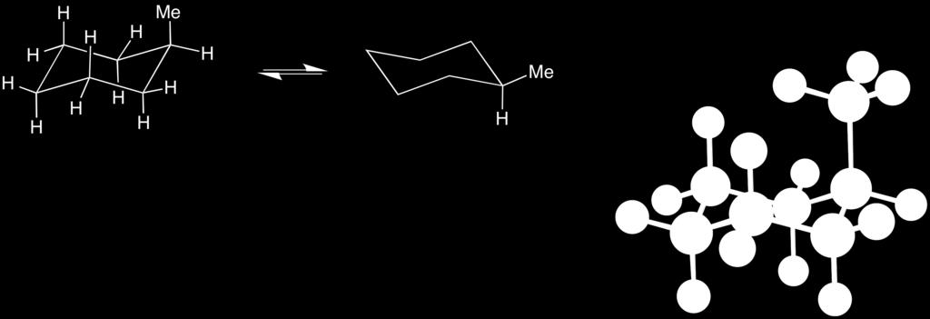 20 Im thylcyclohexan kann die thylgruppe entweder eine äquatoriale oder eine axiale Position einnehmen : Beim äquatorialen Konformer ragt die thylgruppe in den Raumbereich, in dem sich keine anderen