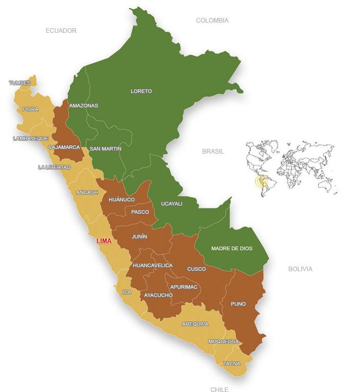 Peru - Geographische Aufteilung Regenwald: selva 59% der Landesfläche 12% der Bevölkerung feuchtes und tropisches Klima Gebirge: sierra 30% der Landesfläche 36% der