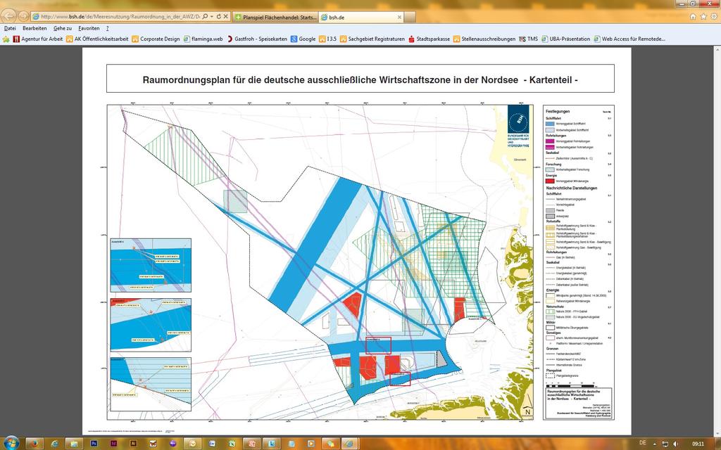 Raumordnungsplan für die deutsche AWZ in der Nordsee Umweltrelevante Festlegungen (Auswahl): Vorranggebiete für Offshore-Windenergie Ausschluss von Windenergieanlagen in NATURA 2000 Gebieten