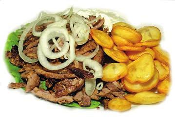 Griechische Knoblauchwurst (Rindfleisch) mit Reis, frittierten Kartoffeln, Krautsalat und Tzatziki 13,50 50.