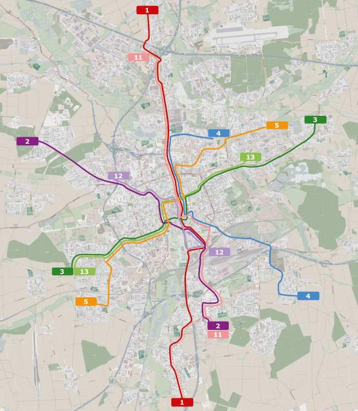 Mit-Fall ÖPNV 2030 mit Stadtbahnausbau Umstellung des gesamten Liniennetzes: neue und alte Streckenäste der Stadtbahn sinnvoll miteinander verknüpfen Möglichst viele Ziele für die Fahrgäste zügig und