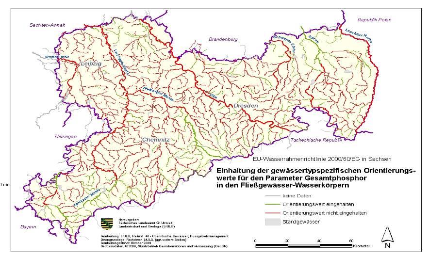 Ökologischer Zustand sächsischer Oberflächenwasserkörper Einhaltung gewässertypspezifischer Orientierungswerte bei Phosphor ca.