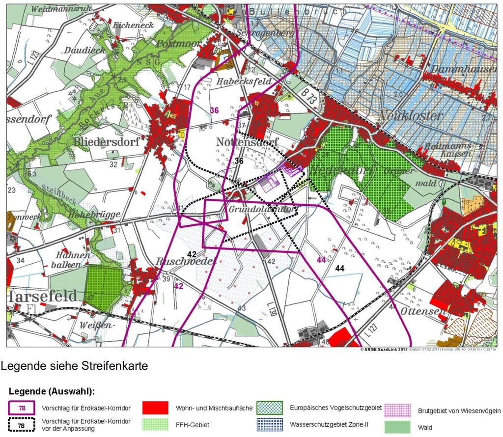 Anlass für Anpassung: Hinweis auf neu ausgewiesene Wohn- und Gewerbegebiete gemäß Bebauungsplänen der Stadt Buxtehude Länge des angepassten Abschnitts: 1,7 km (vorher 1,9 km) URSPRÜNGLICHER VERLAUF -