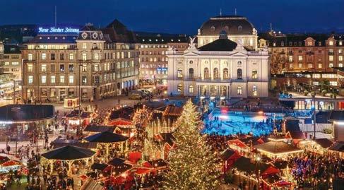 6 2 Wienachtsdorf am Bellevue, Zürich Pirouetten vor dem Opernhaus Kombi-Angebot mit Rabatt Die blau beleuchtete Eisbahn ist der ideale Treffpunkt für Weihnachtsromantiker.