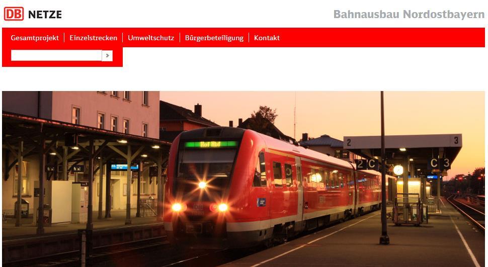 Öffentlichkeitsarbeit Auf der Website www.bahnausbaunordostbayern.