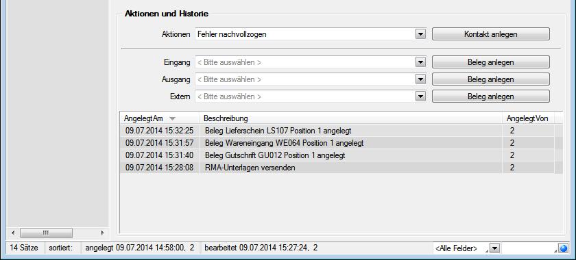 Auf der Detailseite einer Position können die Kontakt- oder Belegaktionen für die gewählte Position ausgeführt werden.