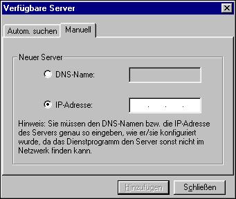 2 Falls keine Fiery X3eTY2 gefunden werden, können Sie auf der Registerkarte Manuell einen DNS-Namen oder eine IP-Adresse eingeben, nach dem/der gesucht werden soll.