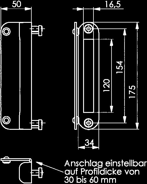 Gehäuse aus Leichtmetall, Anschlag aus nicht rostendem Stahl.