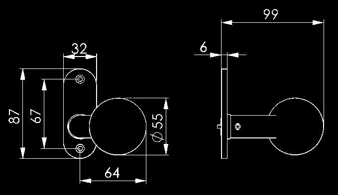 Beschläge in Edelstahl, runde Form 433 Türknopf, gekröpft Edelstahl rostfrei. Montiert auf runder Drücker-Rosette.