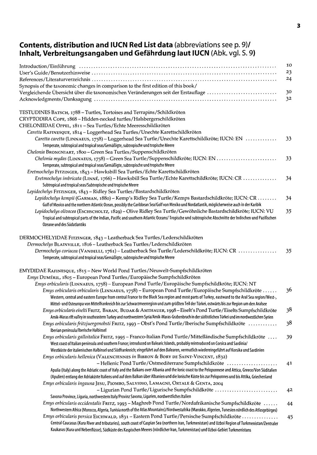 Contents, distribution and IUCN Red List data (abbreviations see p. 9)1 Inhalt, Verbreitungsangaben und Gefährdung laut IUCN (Abk. vgl. S.
