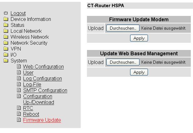 System Firmware Update System >> Firmware Update Firmware Update Modem Diese Updates sorgen für Funktionserweiterungen und