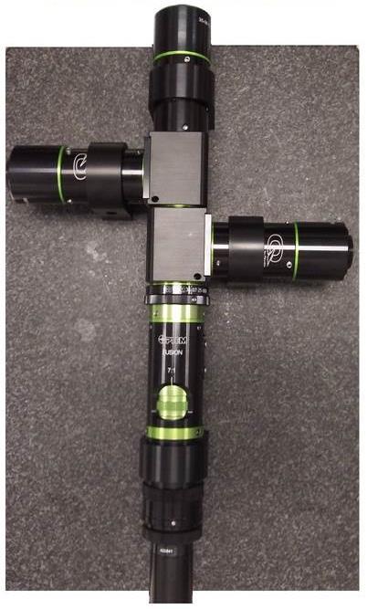 Praxisbeispiel 1 Multispektrales Mikroskop mit Zoom - 3 Spektralbereiche durch dichroitische Strahlteiler 450 660nm 670 780nm 800 980nm - 7:1