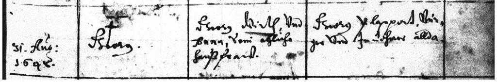 Document 44 BAPTISM, 1648 RIN 4: Georg Würth mfilm no. 1346108, it. 3, Scheppach Taufen 1627-1681, 1648, p. 294. Transcription: 31. Aug: [line break] 1648.