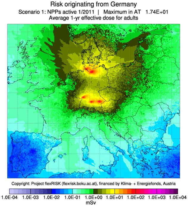Tschechien Deutschland 2011 Deutschland 2012 Abbildung 2: Risiko, das von den Kernkraftwerken Tschechiens bzw. Deutschlands ausgeht, ausgedrückt als (fiktive) Jahresdosis.