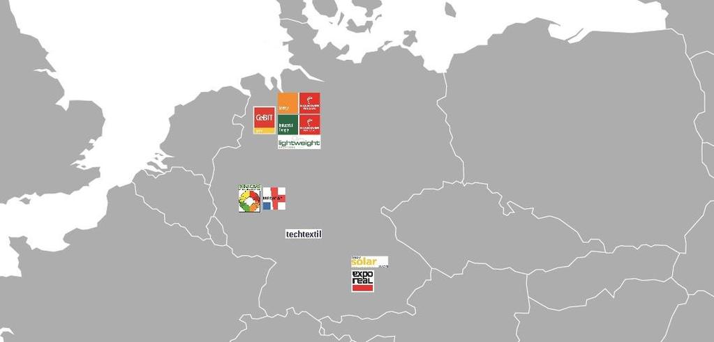 In Deutschland sind 9 Firmengemeinschaftsstände auf internationalen Leitmessen geplant.