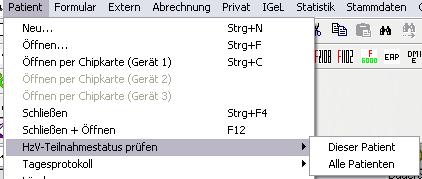 o Den Batchlauf können Sie über den Menüpunkt Patient/ HZV Teilnahmestatus ausführen.