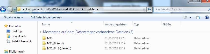 eingelegten DVD (NX6 Base & Options).