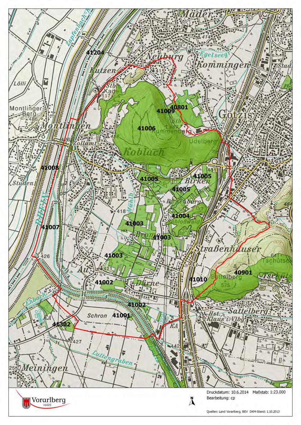 Abbildung 1: Lage der Biotopflächen in der Gemeinde Koblach.