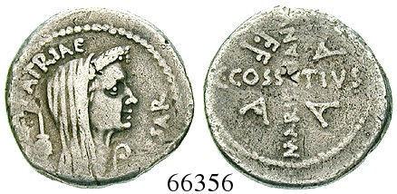 In der Römischen Geschichte war dies bis dahin ohne Beispiel. 66356 72740 67341 Denar April/Mai 44 v.chr., Rom. 3,40 g. Münzmeister C. Cossutius Maridianus.