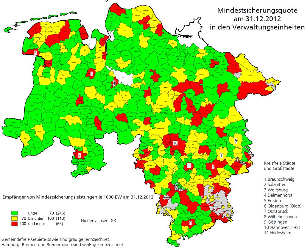 Lüneburg: über 10,0 % SG Gellersen unter 7,0 % Meist hohe MSQ in den Städten (auch