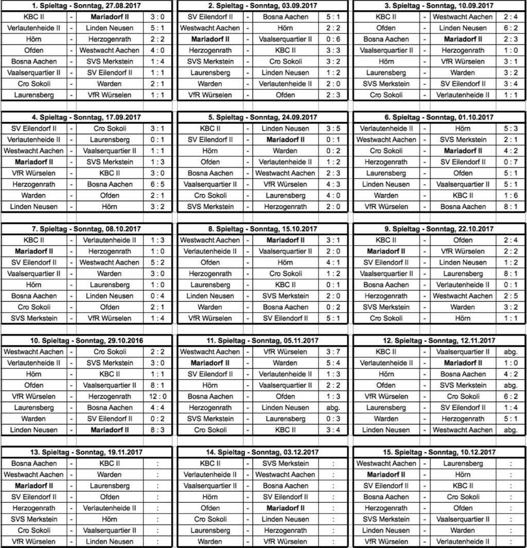 Hinrundenspielplan -