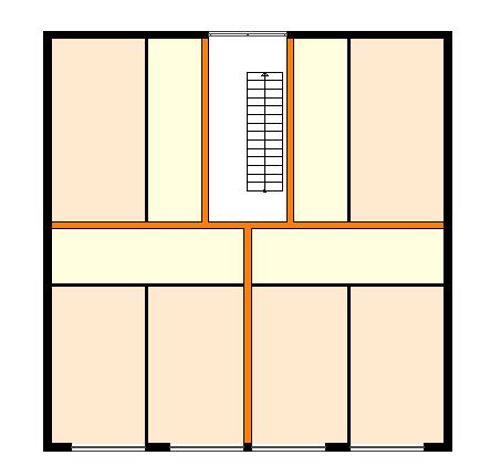 Konzept Variante Haus I+III Die Häuser I+II entsprechen sich in ihrer inneren Organisation. Die kompakten Baukörper umschliessen ein schmales, großzügig verglastes Treppenhaus.