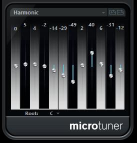 MIDI-Effekte Micro Tuner Inputs-Bereich In diesem Bereich können Sie auswählen, ob Sie Live- oder Playback-Events anzeigen möchten.