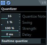 MIDI-Effekte StepDesigner Mit dem Quantizer-Effekt können Sie das Timing der Noten verändern, indem Sie sie auf einem Quantisierungsraster verschieben.