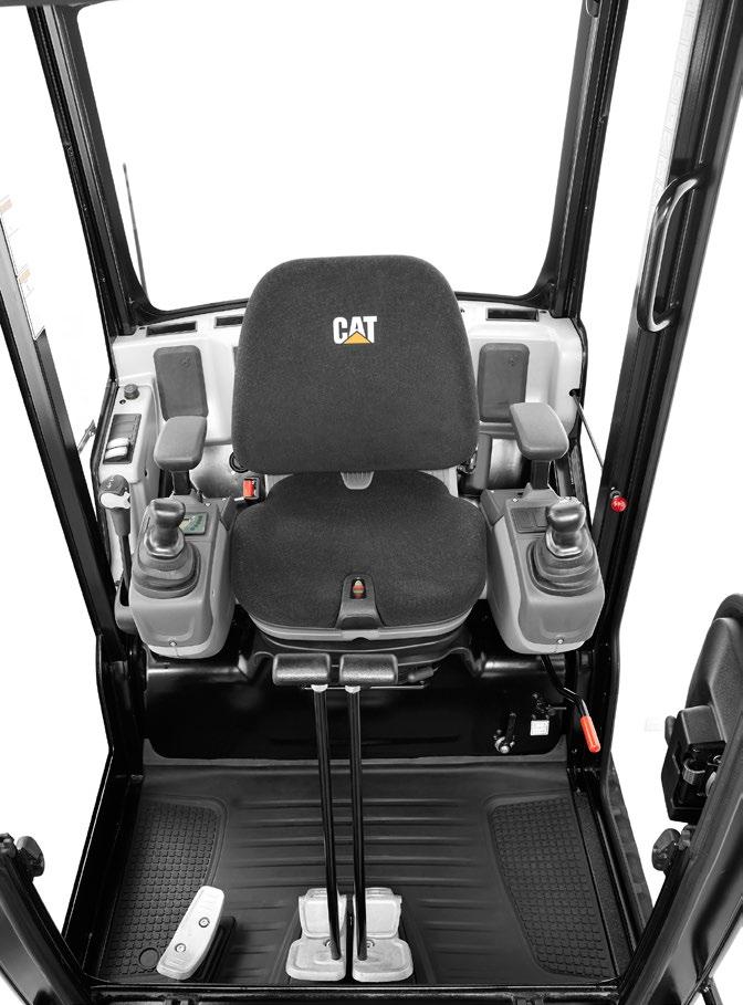 Produktiver Komfort Geräumige Arbeitsumgebung und ergonomisch angeordnete Bedienelemente. Komfortable Fahrerkabine Der Cat 301.7D bietet dem Fahrer einen geräumigen, komfortablen Arbeitsplatz.