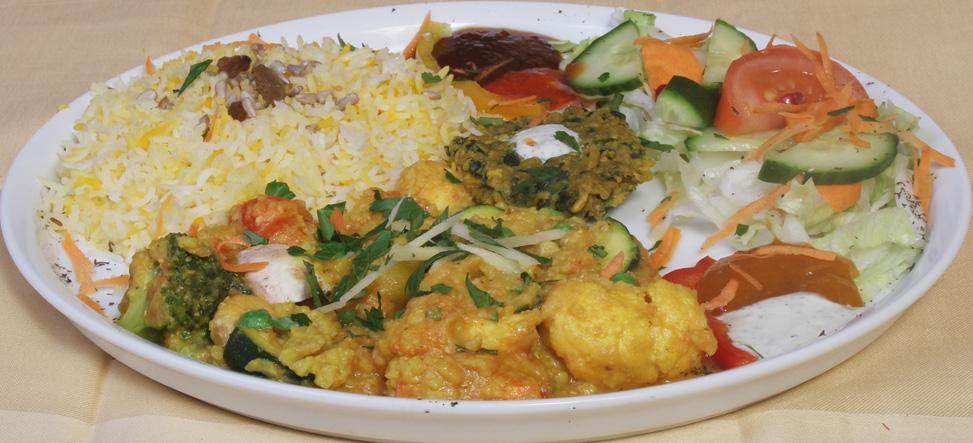 HAUPTGERICHTE - vegetarisch - Thali (Tellergerichte) Zu allen Tellergerichten servieren wir Basmati-Reis, Salat M und Dips 51.