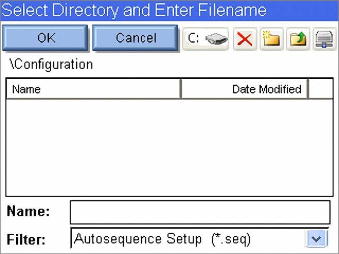 File Save (Datei speichern): Zum Speichern einer Datei wählen Sie den gewünschten Ordner aus und drücken dann auf das Dateinamenfeld, um die Tastatur aufzurufen.