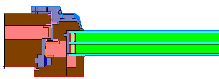 Der in en Berenungen zum Ansatz gebrate U-Fator es Fensters ist er U-Wert es Passiv-Fensters DW-plus es in Abbilung argestellten Moells mit einem U g -Wert er Verglasung von 0,6 W/(m² K).