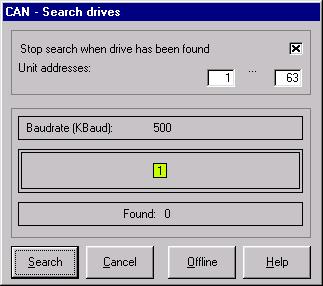4.2 Starting the program Select ProgramsLenzeGlobal Drive ControlGlobal Drive Control. After the first program start, the dialog box Search drives is displayed for the selected port.