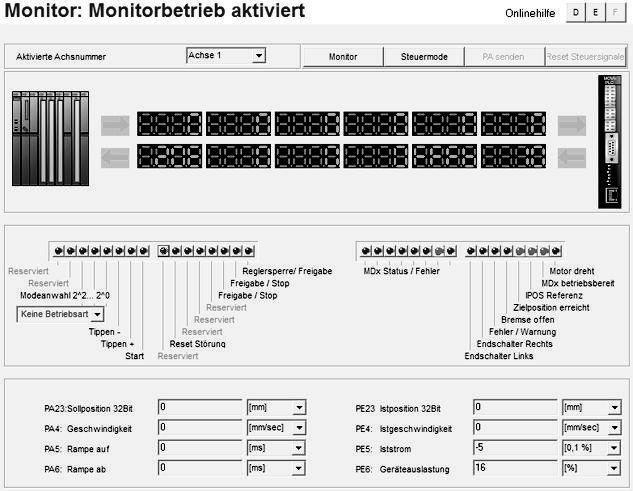 8 Hilfsantriebe Betrieb von Hilfsantrieben 8.4.3 Diagnosemonitor: Monitorbetrieb Im laufenden Betrieb kann der Monitor über [MotionStudio] / [Diagnose] / [Application Builder] / [AuxiliaryAxis_E.