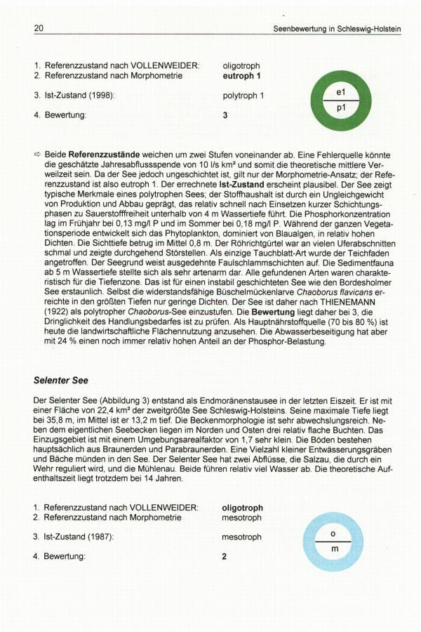 20 Seenbewertung in Schleswig-Holstein 1. Referenzzustand nach VOLLENWEIDER: oligotroph 2. Referenzzustand nach Morphometrie eutroph 1 3. Ist-Zustand (1998): polytroph 1 4.