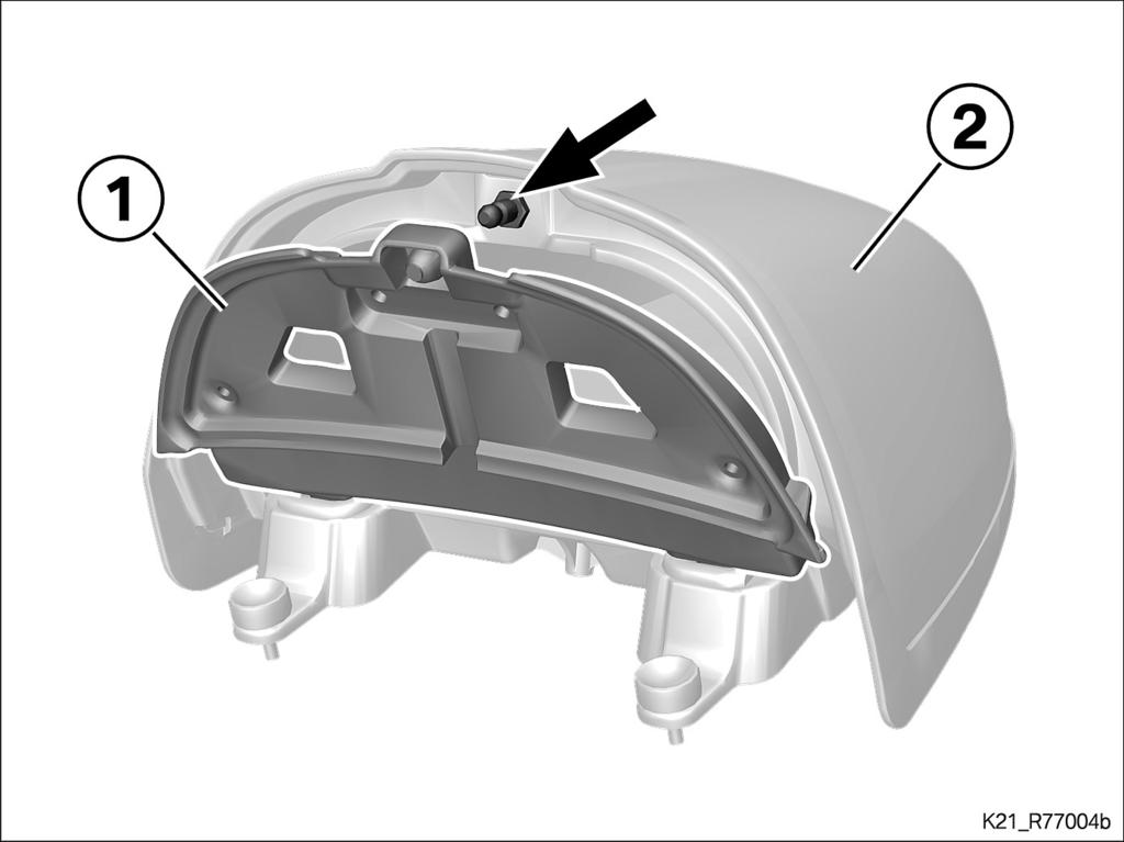 3 Staufachdeckel ausbauen Staufachdeckel (1) von Aluminium-Höckerabdeckung im oberen Bereich von Rastpunkt (Pfeil) an