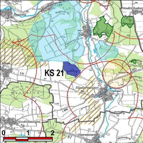 Kennung: KS 21 Bratberg Liebenau Niedermeiser Flächengröße Suchraum: 216 ha Vorranggebiet: 31 ha 5.75 m/s bis unter 6.