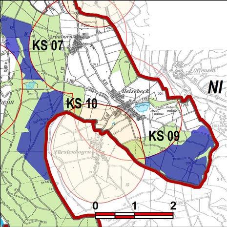 Kennung: KS 09 südöstlich Heisebeck Oberweser Heisebeck Flächengröße Suchraum: 146 ha Vorranggebiet: 152 ha 5.75 m/s bis unter 6.
