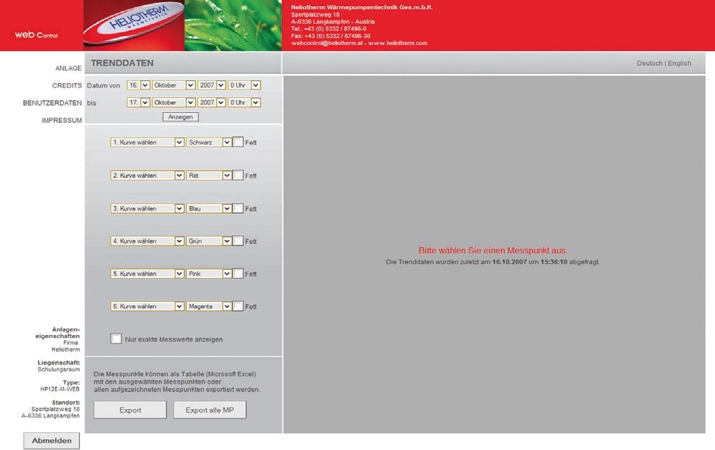 web Control 321 4.5 Trenddaten Trenddaten sind Datenpunkte, die in der Wärmepumpe aufgezeichnet werden.